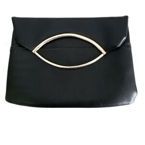 Black Vegan Leather Envelope Clutch with Silver Accent